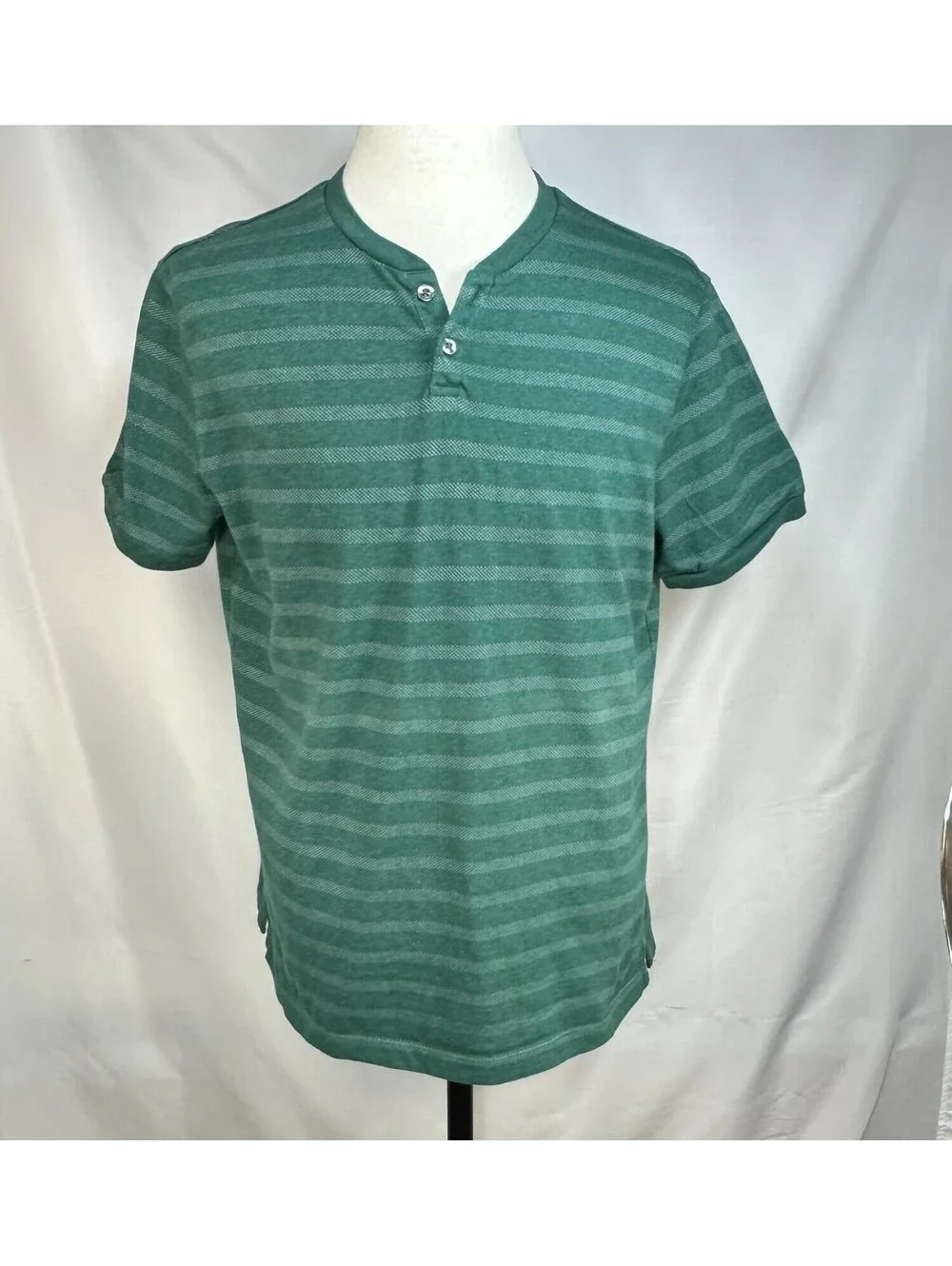 Banana Republic Striped 1/4 Button SS Pullover Green Mens L